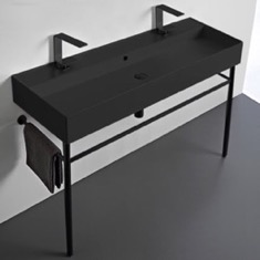 Black Trough Double Console Sink, 48 inch